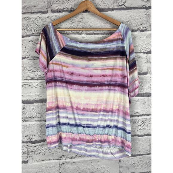 TORRID Women's 1X (1) Purple Watercolor Off-Shoulder Super Soft Knits Basic Tee - Picture 5 of 11